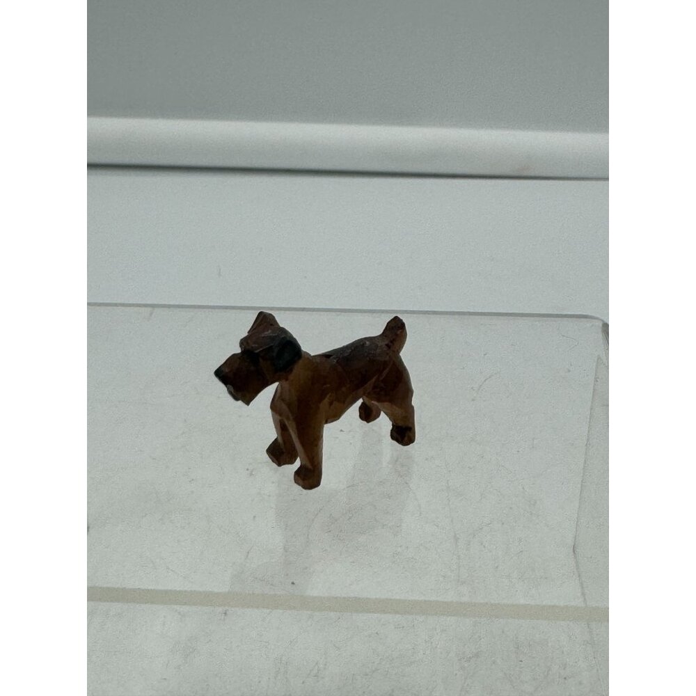 Vintage Miniature Wood Carved Terrier Dog Figurine
